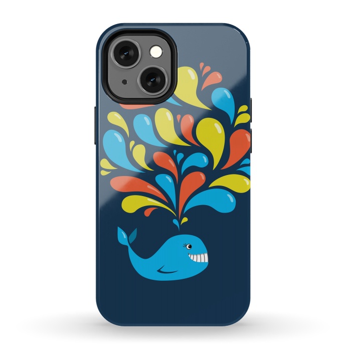 iPhone 13 mini StrongFit Cute Colorful Splash Cartoon Blue Whale by Boriana Giormova