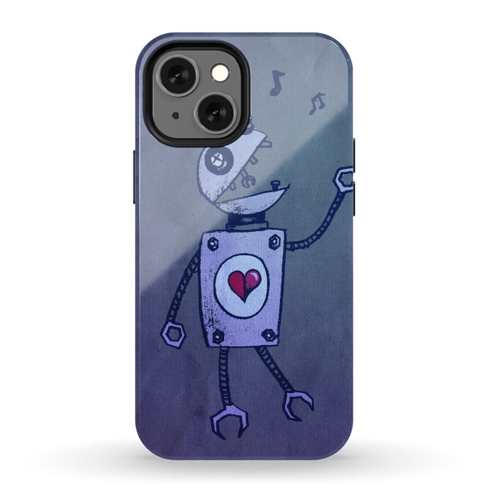 iPhone 13 mini StrongFit Blue Happy Cartoon Singing Robot by Boriana Giormova