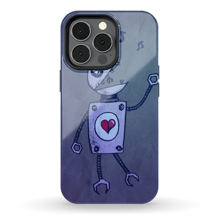iPhone 13 pro StrongFit Blue Happy Cartoon Singing Robot by Boriana Giormova