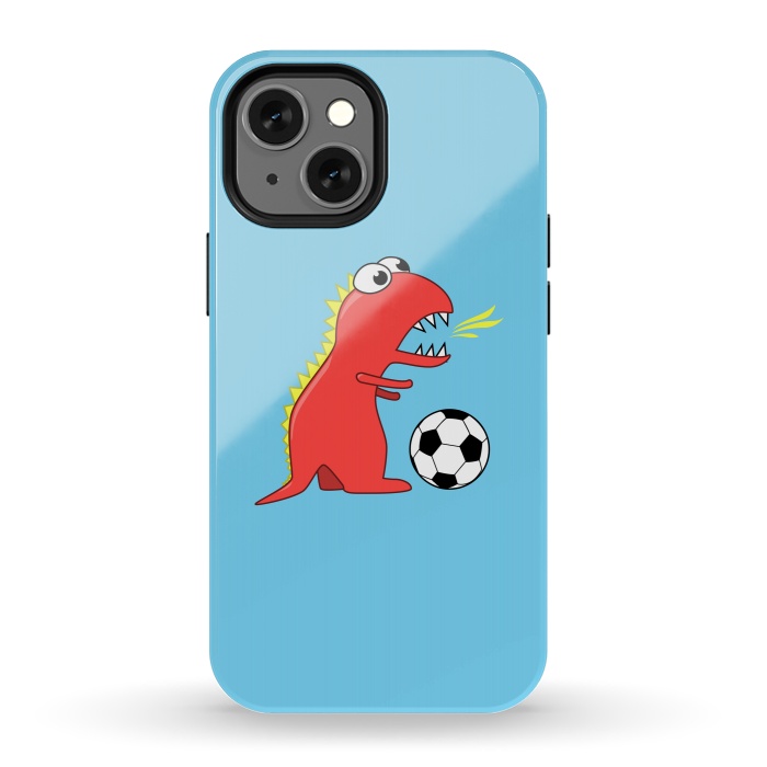 iPhone 13 mini StrongFit Funny Cartoon Dinosaur Soccer Player by Boriana Giormova
