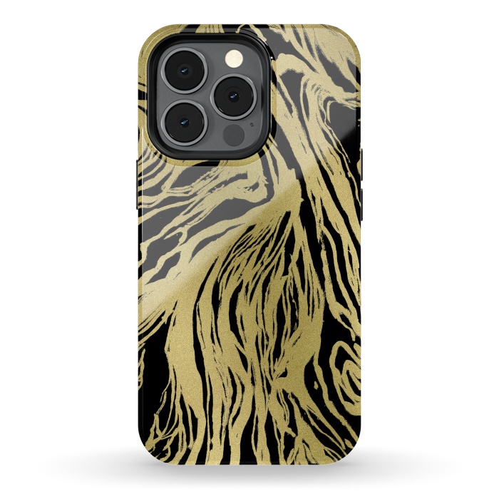 iPhone 13 pro StrongFit Black and Gold Marble by Caitlin Workman