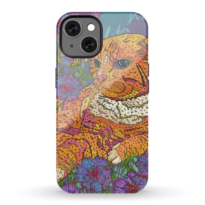 iPhone 13 StrongFit Ginger Cat in Flowers by Lotti Brown
