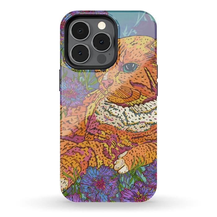 iPhone 13 pro StrongFit Ginger Cat in Flowers by Lotti Brown