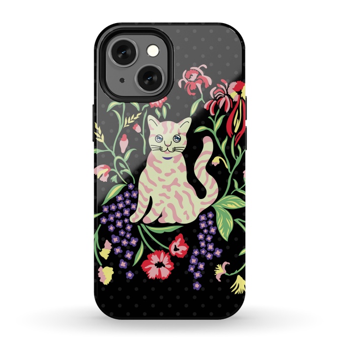 iPhone 13 mini StrongFit Cutie Cat with Flowers by Michael Cheung