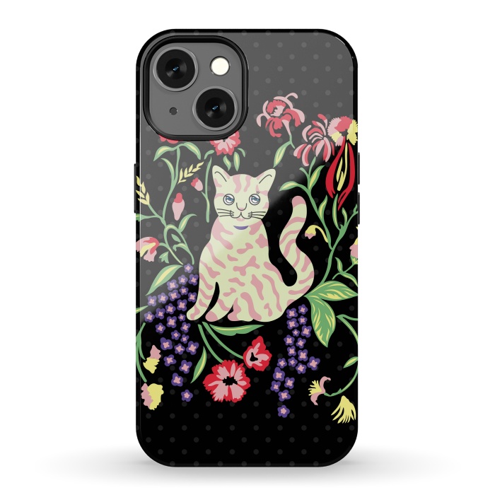 iPhone 13 StrongFit Cutie Cat with Flowers by Michael Cheung