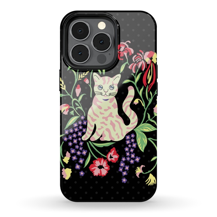 iPhone 13 pro StrongFit Cutie Cat with Flowers by Michael Cheung