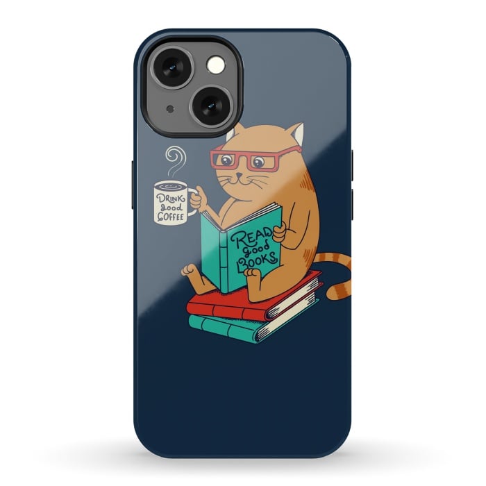 iPhone 13 StrongFit Cat drink good coffee read good books by Coffee Man