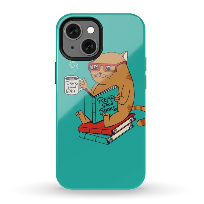 iPhone 13 mini StrongFit Cat coffee and books by Coffee Man