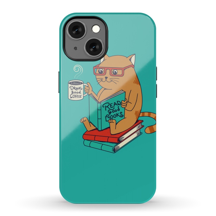 iPhone 13 StrongFit Cat coffee and books by Coffee Man