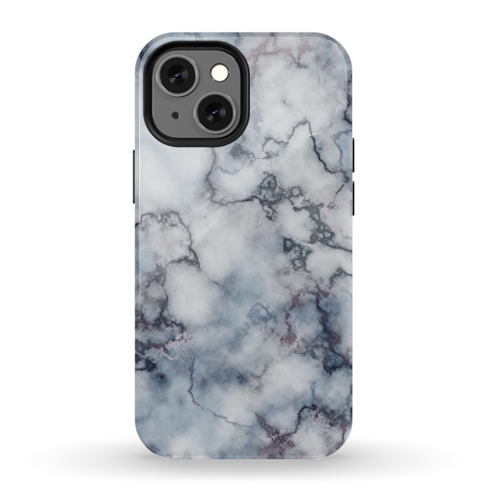 iPhone 13 mini StrongFit Blue and Silver Veined Marble by CatJello