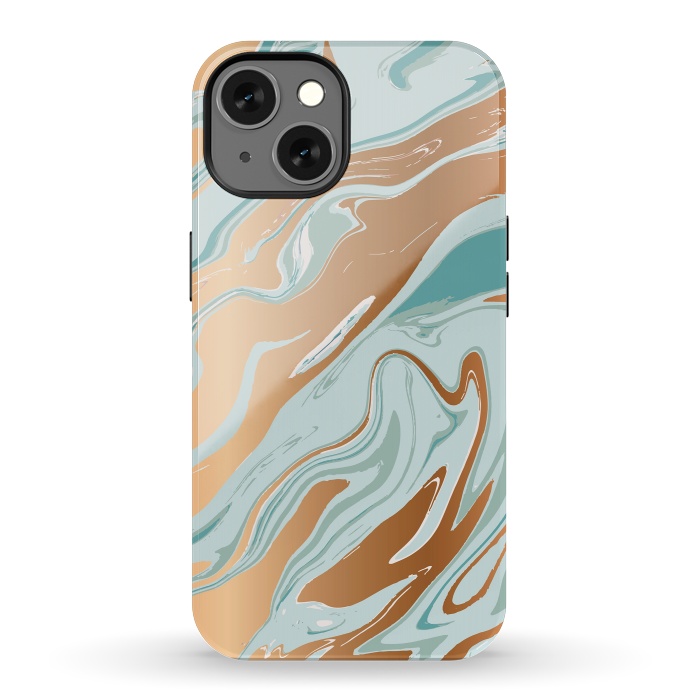 iPhone 13 StrongFit Liquid Green Marble and Gold 006 by Jelena Obradovic