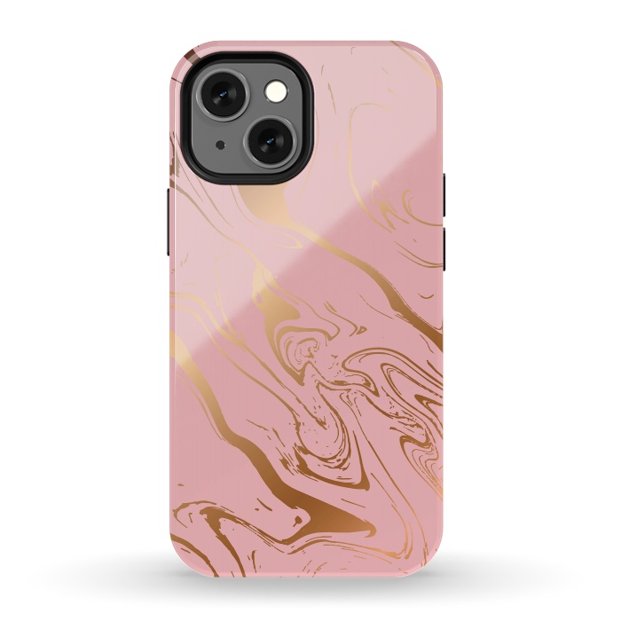 iPhone 13 mini StrongFit Liquid marble texture design, pink and gold by Jelena Obradovic