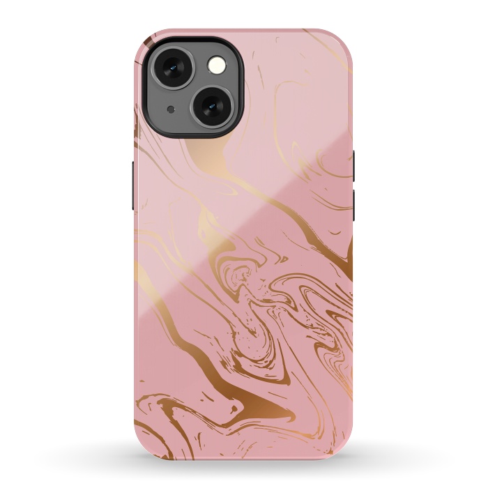 iPhone 13 StrongFit Liquid marble texture design, pink and gold by Jelena Obradovic