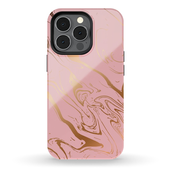 iPhone 13 pro StrongFit Liquid marble texture design, pink and gold by Jelena Obradovic