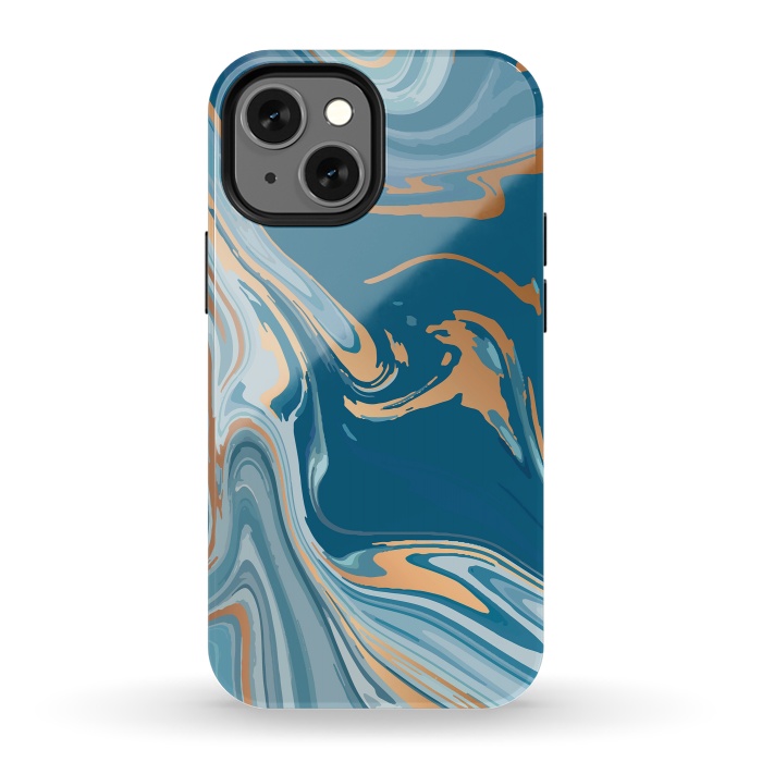 iPhone 13 mini StrongFit Liquid Blue Marble and Gold 014 by Jelena Obradovic