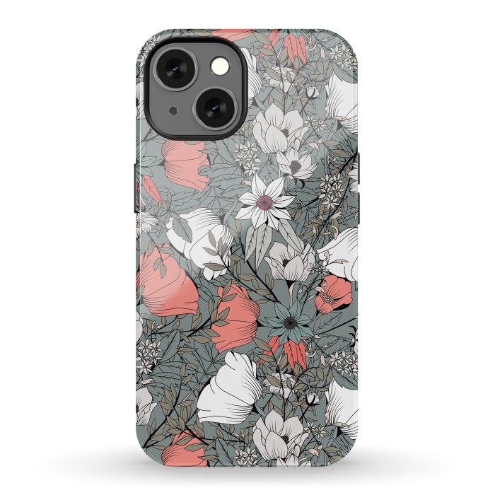 iPhone 13 StrongFit Botanical Pattern Gray by Jelena Obradovic