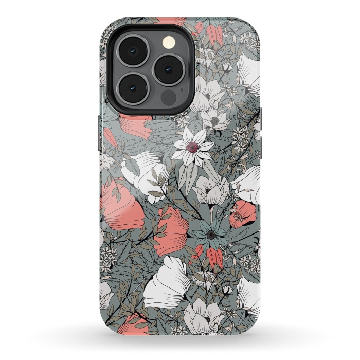 iPhone 13 pro StrongFit Botanical Pattern Gray by Jelena Obradovic