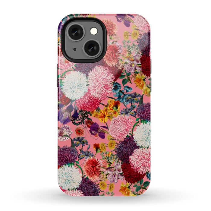 iPhone 13 mini StrongFit Floral Pink Pattern by Burcu Korkmazyurek