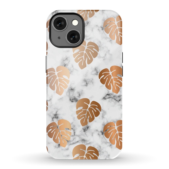 iPhone 13 StrongFit Golden Monstera on Marble Pattern 048 by Jelena Obradovic