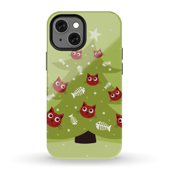 iPhone 13 mini StrongFit Cat Christmas Tree With Fish Ornaments by Boriana Giormova