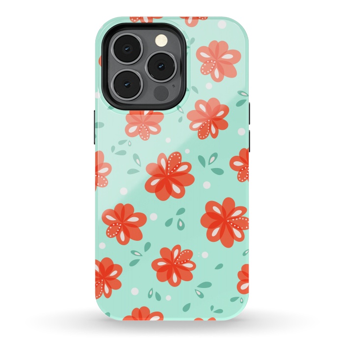 iPhone 13 pro StrongFit Cheerful Decorative Red Flowers Pattern by Boriana Giormova