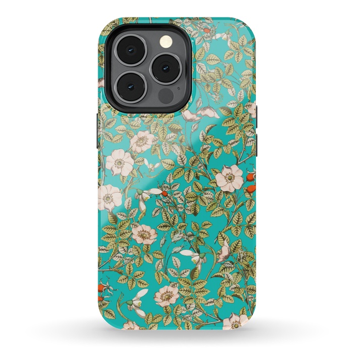 iPhone 13 pro StrongFit Teal Botanical by Uma Prabhakar Gokhale