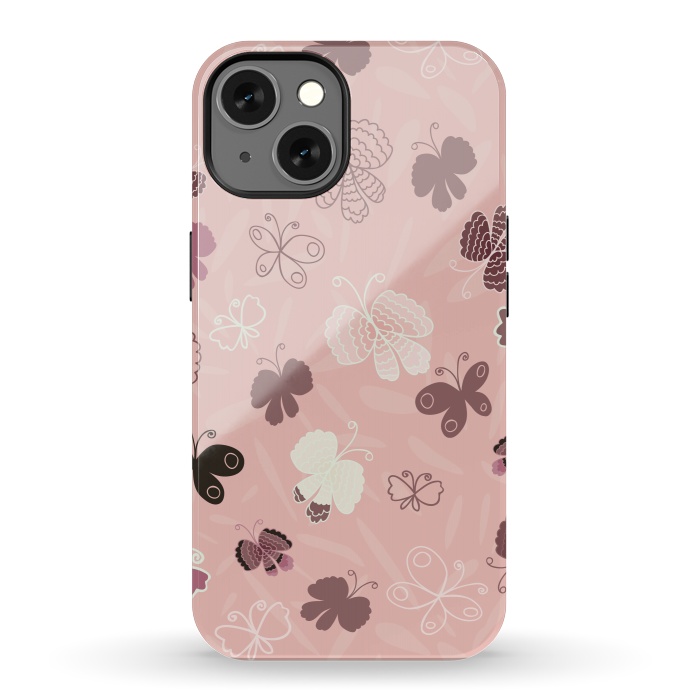 iPhone 13 StrongFit Pretty Butterflies on Pink by Paula Ohreen