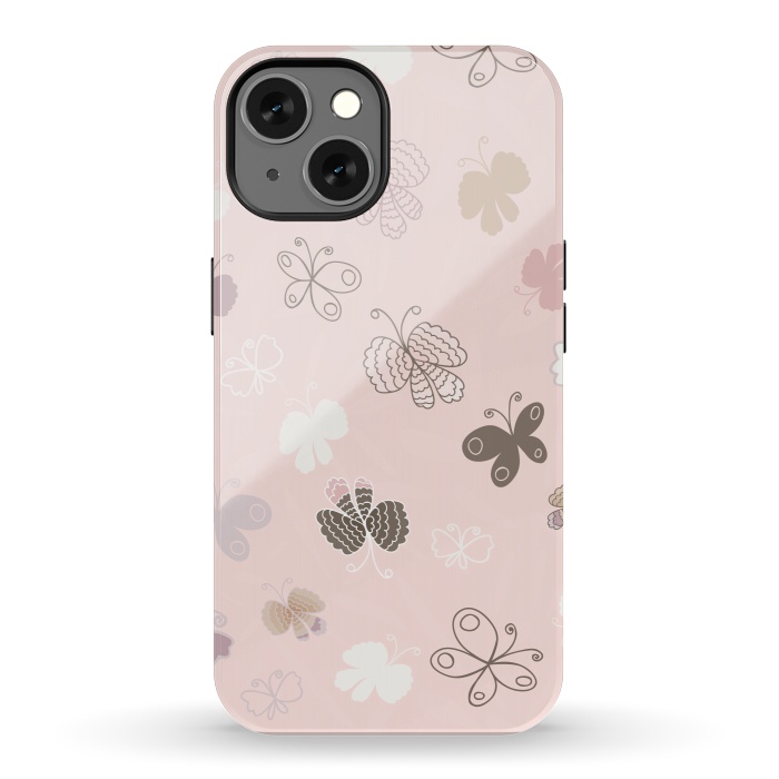 iPhone 13 StrongFit Pretty Pink and Purple Butterflies on Light Pink by Paula Ohreen