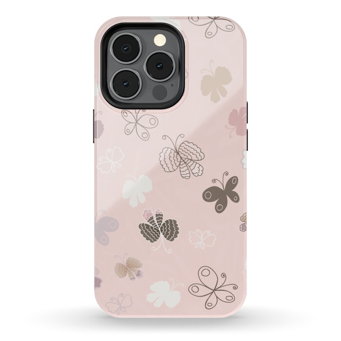 iPhone 13 pro StrongFit Pretty Pink and Purple Butterflies on Light Pink by Paula Ohreen