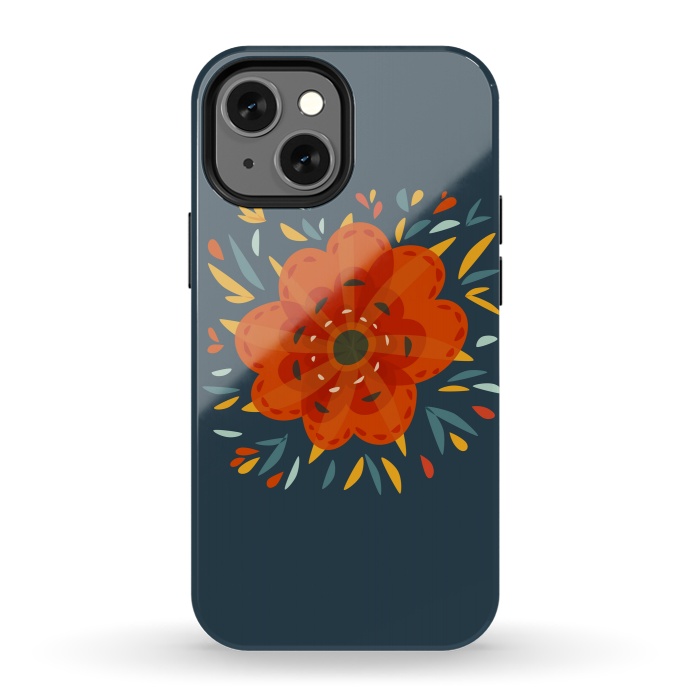 iPhone 13 mini StrongFit Decorative Whimsical Orange Flower by Boriana Giormova