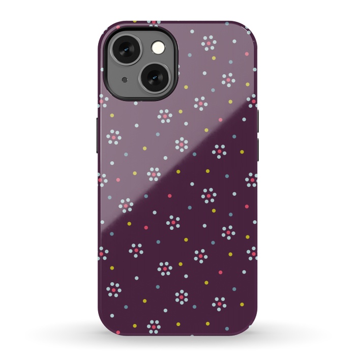 iPhone 13 StrongFit Flowers Made Of Dots Pattern On Purple by Boriana Giormova