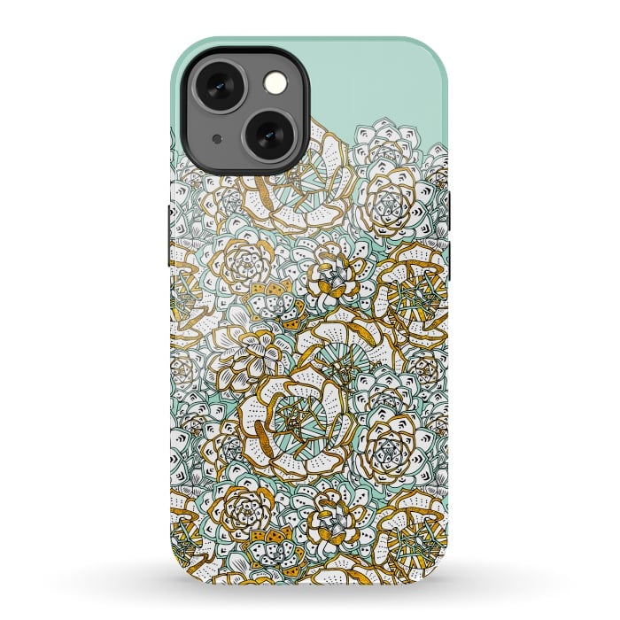 iPhone 13 StrongFit Mint Succulents by Pom Graphic Design