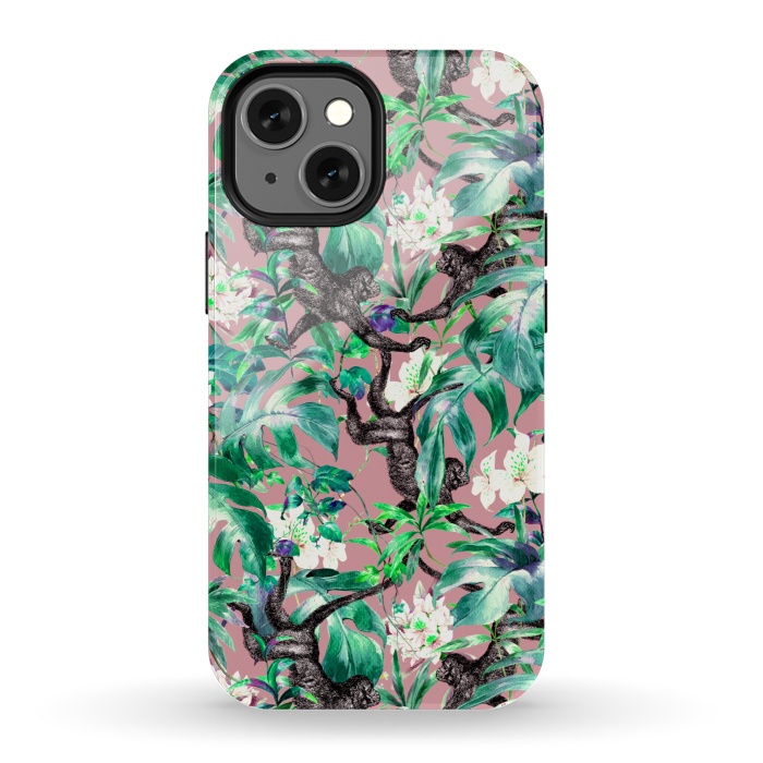 iPhone 13 mini StrongFit Monkeys in the flowery jungle I by Mmartabc