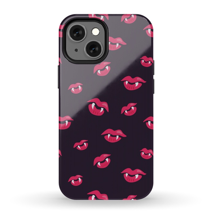 iPhone 13 mini StrongFit Pink Vampire Lips And Fangs Pattern by Boriana Giormova