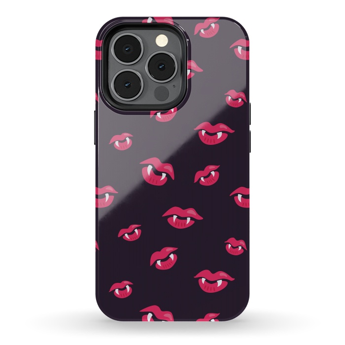 iPhone 13 pro StrongFit Pink Vampire Lips And Fangs Pattern by Boriana Giormova