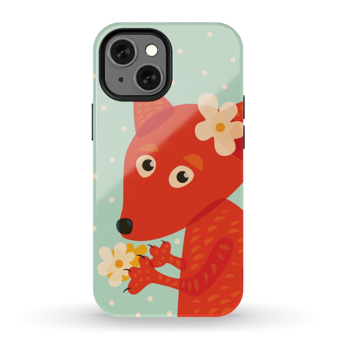 iPhone 13 mini StrongFit Cute Fox With Flowers by Boriana Giormova