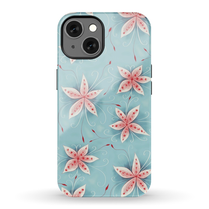 iPhone 13 StrongFit Beautiful Abstract Flowers In Red And White by Boriana Giormova