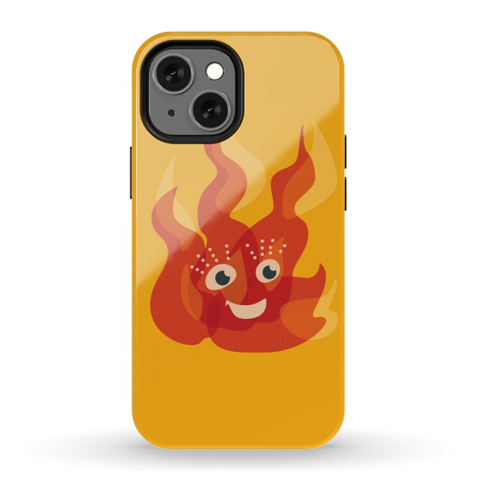 iPhone 13 mini StrongFit Happy Burning Fire Flame Character by Boriana Giormova