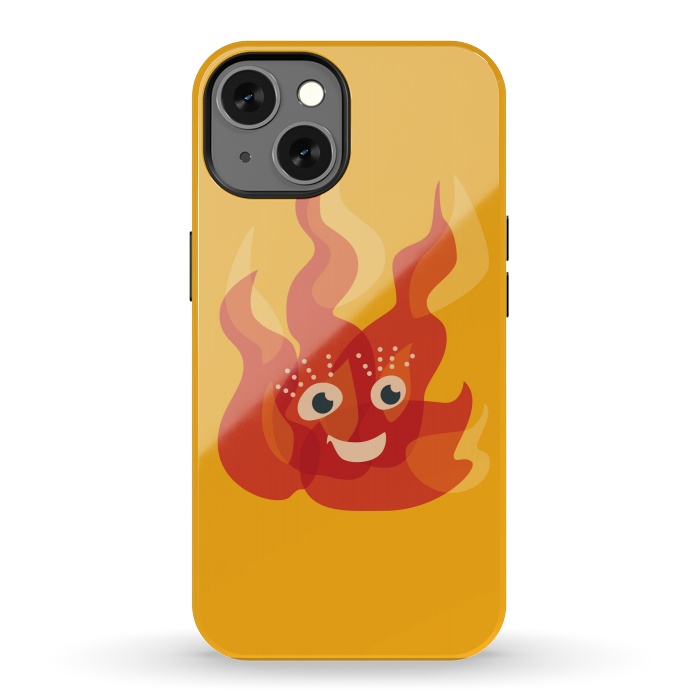 iPhone 13 StrongFit Happy Burning Fire Flame Character by Boriana Giormova