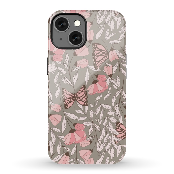 iPhone 13 StrongFit Romantic Butterflies Gray by Jelena Obradovic