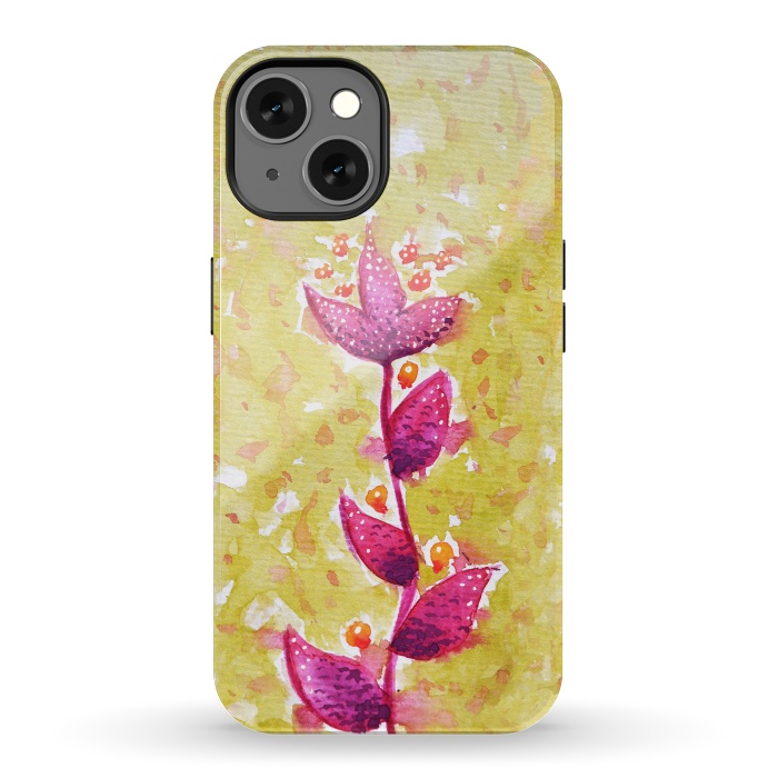 iPhone 13 StrongFit Abstract Watercolor Flower In Purple And Green by Boriana Giormova