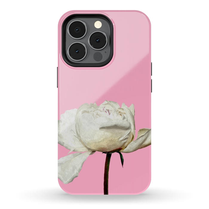 iPhone 13 pro StrongFit White Peony Pink Background by Alemi