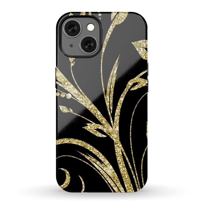 iPhone 13 StrongFit Black Gold and Glitter Pattern by Alemi