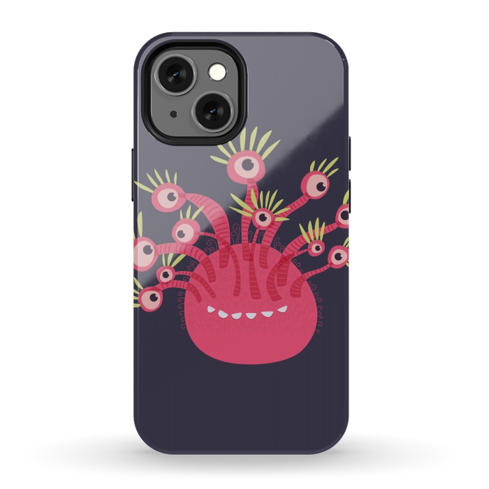 iPhone 13 mini StrongFit Funny Pink Monster With Eleven Eyes by Boriana Giormova