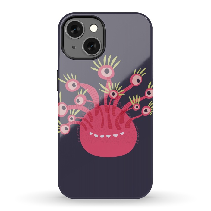 iPhone 13 StrongFit Funny Pink Monster With Eleven Eyes by Boriana Giormova