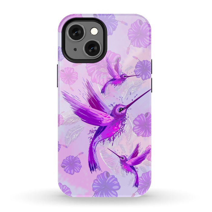 iPhone 13 mini StrongFit Hummingbird Spirit Purple Watercolor  by BluedarkArt