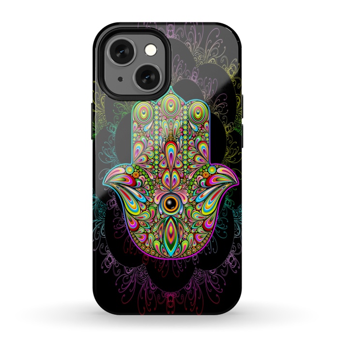 iPhone 13 mini StrongFit Hamsa Hand Psychedelic Amulet  by BluedarkArt