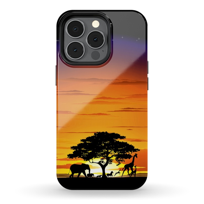 iPhone 13 pro StrongFit Wild Animals on African Savanna Sunset  by BluedarkArt