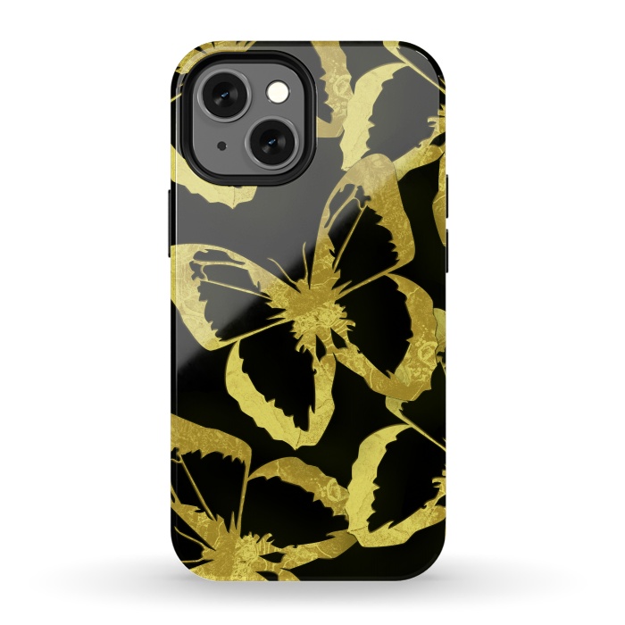 iPhone 13 mini StrongFit Black and Gold Butterflies by Alemi