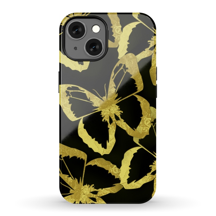 iPhone 13 StrongFit Black and Gold Butterflies by Alemi